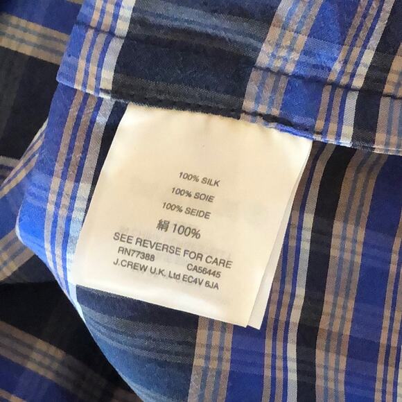 J. Crew Blue, Pink, and White Plaid Off Shoulder Silk Blouse Size 00 / XXS - Picture 8 of 9